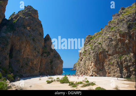 Cala de sa Calobra Bucht, Serra de Tramuntana, Sa Calobra, Serra de Tramuntana, Mallorca, Balearen, Spanien Stockfoto