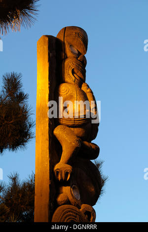 Tane Hiira Pou Karanga, Te Awhio Whio, die einladende Spirit Of Sound über Tane Hiira, der König der Zedernwald von Tupari Stockfoto