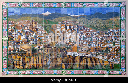 Keramische Fliese Wandbild von Ronda, Ronda, Provinz Malaga, Andalusien, Spanien, Europa Stockfoto