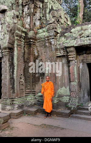 Buddhistischer Mönch in der Ta Prohm Tempel, Kambodscha, Südostasien, Asien Stockfoto