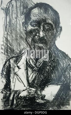 Frankfurt Oder, Deutschland. 24. Oktober 2013. Die Holz-Schnitt "Self Portrait" aus dem Jahr 1923 von Lovis Corinth (1858-1925) in der Ausstellung "Entartete Kunst" im Museum Junge Kunst in Frankfurt Oder, Deutschland, 24. Oktober 2013. In 1937 statt die Nazis eine Kunstausstellung in München von was sie als "Entartete Kunst." Das Museum zeigt einen Teil dieser Werke vom 27. Oktober 2013 bis 26. Januar 2013. Foto: PATRICK PLEUL/Dpa/Alamy Live News Stockfoto