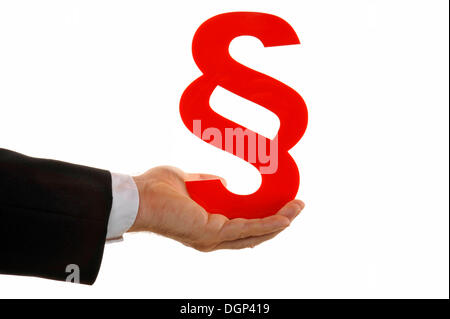 Business-Mann Hand mit Abschnitt Schild, symbolisches Bild Stockfoto