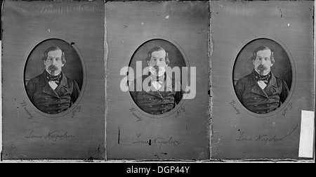 Dies ist ein Porträt von Louis Napoleon, einer bedeutenden historischen Persönlichkeit, die eine entscheidende Rolle in der europäischen Politik spielte. Das Bild fängt seine Führung während seiner Herrschaft als Kaiser von Frankreich ein. Stockfoto