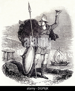 Anglo Saxon England. Arme und Kostüm der sächsischen Militär Chef. Viktorianische Holzschnitt ca. 1845. Stockfoto