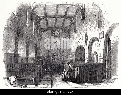 Anglo Saxon England. Interieur der Kirche St. Michaelis, St. Albans. Viktorianische Holzschnitt ca. 1845. Stockfoto