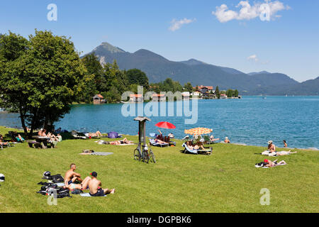 Badestrand am See Walchensee oder Walchensee, Bayern, Oberbayern Stockfoto