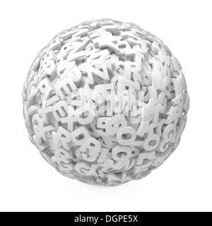 Ball aus Buchstaben auf weißem Hintergrund. Stockfoto