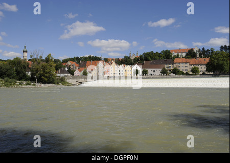 deutsche Stadt Landsberg und den Fluss Lech Stockfoto