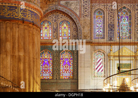 Innenansicht, blaue Moschee, Sultan Ahmed Mosque oder Sultanahmet Camii, Istanbul, europäische Seite, Provinz Istanbul, Türkei Stockfoto