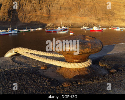 Poller, Fischerei Hafen in Vueltas, Tal Valle Gran Rey, La Gomera, Valle Gran Rey, Kanarische Inseln, Spanien Stockfoto