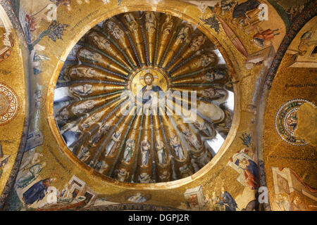 Christus Pantokrator, Kuppel Mosaik in der Esonarthex, Chora-Kirche oder Kariye Camii, Edirnekapi, Fatih, Istanbul, europäische Seite Stockfoto