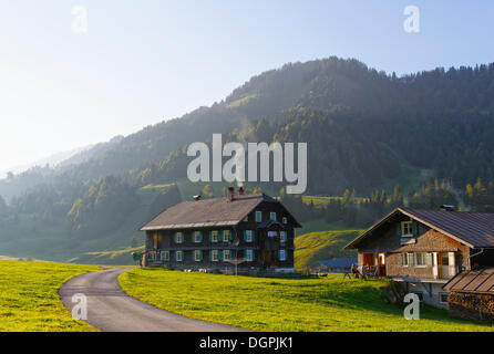 Almdorf, Dorf auf der Alm, Vorsäß Schönenbach, Bezau, Bregenzerwald, Bregenzer Wald, Vorarlberg, Österreich Stockfoto