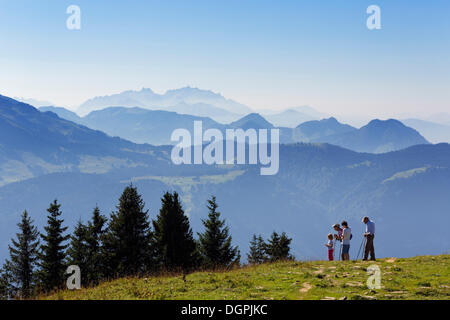 Blick vom Mount Vordere Niedere, Andelsbuch, hinten das Alpstein-massiv in den Appenzeller Alpen, Schweiz, Berg Niedere Stockfoto