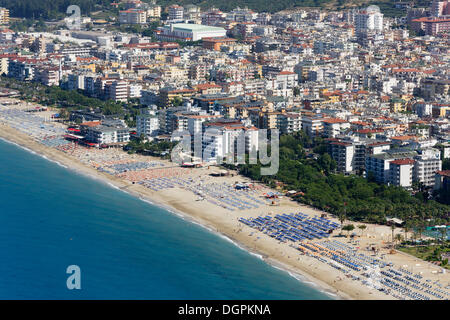 Kleopatra-Strand, Blick von der Burg von Alanya, Kleopatra-Strand, Alanya, türkische Riviera, Provinz Antalya, Mittelmeerregion Stockfoto