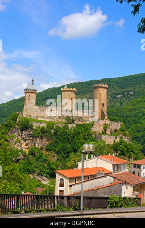 Burg von Foix (Chateau de Foix). Katharer Land. Ariege, MIDI-Pyrénées, Frankreich. Stockfoto