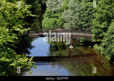 Glasgow Botanic Gardens, Fußgängerbrücke über den Fluss Kelvin im öffentlichen Park im West End von Glasgow, Schottland, Großbritannien Stockfoto