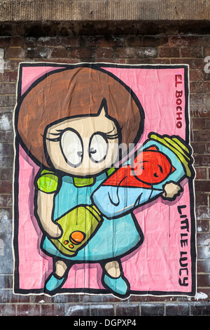 Streetart In Berlin - El Bocho urban Papierkunst - Little Lucy Cat Tötung Serie Stockfoto