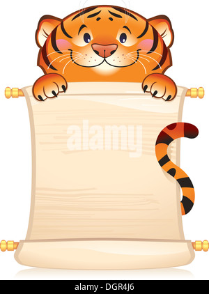 Tiger mit Schriftrolle Stockfoto