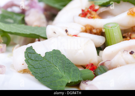 Makro des Salat mit Tintenfisch Stockfoto
