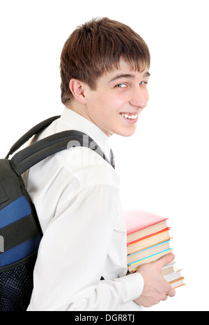 Student mit Rucksack mit den Büchern Stockfoto