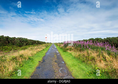 Leuchtturm von Tarbat Ness, Wilkhaven, in der Nähe von Fischereidorf, Nordküste von Ostern Ross, Schottland, Vereinigtes Königreich, Europa Stockfoto