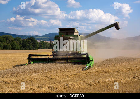 Mähdrescher, arbeiten in einem Weizenfeld, Buttlar, Buttlar, Thüringen, Deutschland Stockfoto