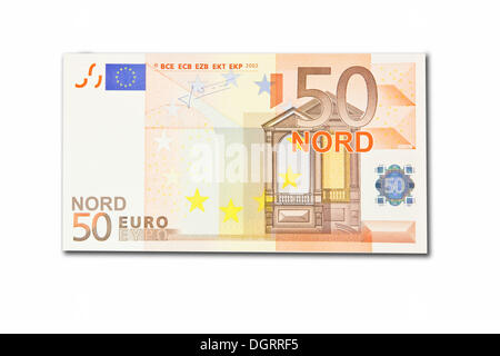 Symbolische Symbol, Zerfall des Euro und die Einführung der neuen nördlichen Euro-Währung, 50 Nord-Euro Stockfoto