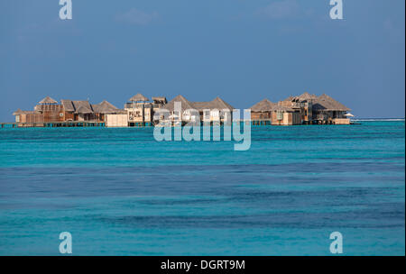 Blick auf das 5-Sterne-Luxus Six Senses Soneva Gili Resort & Spa, Lakanfushi, Nord Male Atoll, Republik Malediven, Indischer Ozean Stockfoto