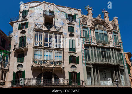 Jugendstil-Haus, können Forteza Rei am Plaça de Major, Altstadt, Palma de Mallorca, Mallorca, Balearen, Spanien, Europa Stockfoto