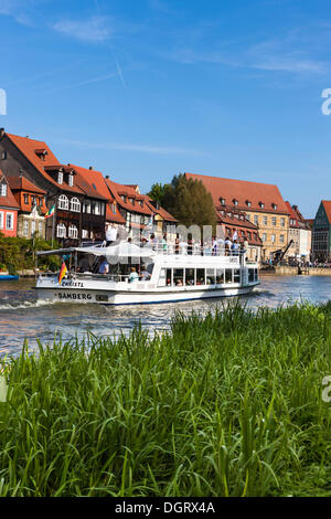 Blick auf Klein Venedig an der Regnitz River, Bamberg, Oberfranken, Franken, Bayern, PublicGround Stockfoto