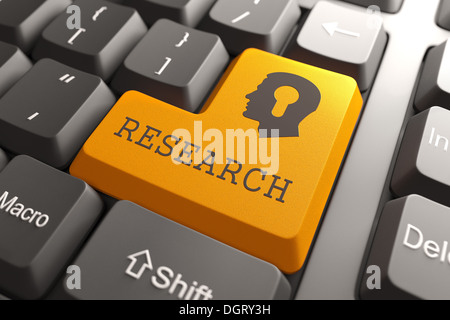 Tastatur mit Schaltfläche "Forschung". Stockfoto