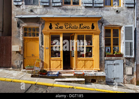 Einer der 15 antiken Buchhandlungen im Buch Dorf Cuisery, Tournus, Burgunder Region, Departement Saône-et-Loire, Frankreich Stockfoto