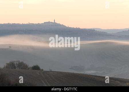 Morgen-Stimmung, Blick Richtung Pienza, Val d ' Orcia, Orcia-Tals, UNESCO-Weltkulturerbe, der Region Toskana Stockfoto