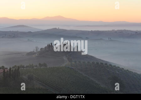 Morgen-Stimmung, Blick Richtung Podere Belvedere, San Qurico d ' Orcia, UNESCO Welt Kultur Erbe Website, Toskana Stockfoto