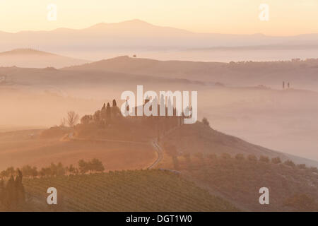 Morgen-Stimmung, Blick Richtung Podere Belvedere, San Qurico d ' Orcia, UNESCO Welt Kultur Erbe Website, Toskana Stockfoto