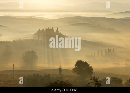 Morgen-Stimmung, Blick Richtung Podere Belvedere, San Qurico d ' Orcia, UNESCO Welt Kultur Erbe Website, Toskana Stockfoto