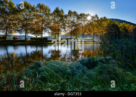Fluss am Morgen mit Sonnenstrahlen, Stubenbergsee See, Steiermark, Austria, Europe Stockfoto