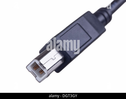 USB B-Stecker, Makroaufnahme auf weiß mit geringen Schärfentiefe Stockfoto