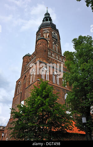 Turm der Kathedrale von Greifswald, um 1300, wurde wieder aufgebaut, nachdem es im Jahre 1653, Domstrasse Street, Greifswald zusammengebrochen Stockfoto