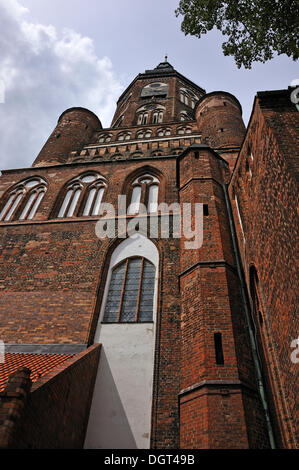 Turm der Kathedrale von Greifswald, um 1300, wurde wieder aufgebaut, nachdem es im Jahre 1653, Domstrasse Street, Greifswald zusammengebrochen Stockfoto