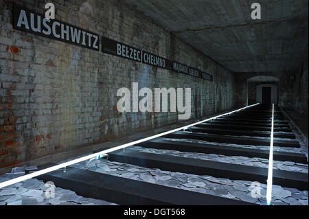 Showroom, Installation Death Railway nach Auschwitz, Dauerausstellung "Faszination und Gewalt", in der Dokumentationsstelle Stockfoto