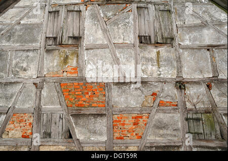 Fassade einer alten Fachwerk-Scheune, Benzendorf, Middle Franconia, Bayern, Deutschland Stockfoto