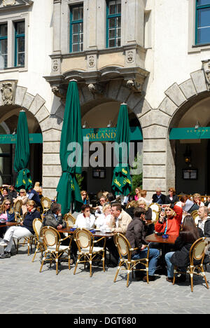 Schubecks, Bistro, Kaffeehaus und Restaurant Orlando, Terrasse auf dem Platzl-Platz, Altstadt, München, Bayern, Oberbayern Stockfoto