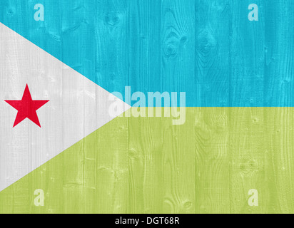 wunderschöne Dschibuti Flagge gemalt auf einem Holzbrett Textur Stockfoto