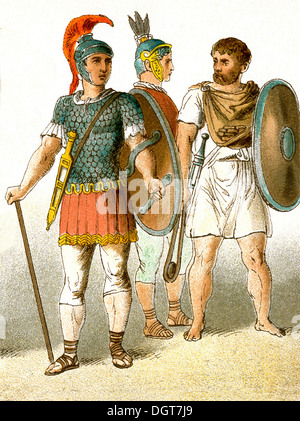 Die Zahlen repräsentieren die drei antike römischen militärischen Soldaten. Die Abbildung stammt bis 1882. Stockfoto