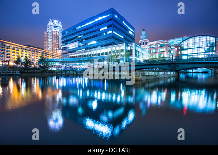 Providence, Rhode Island und Gebäuden im Waterplace Park. Stockfoto