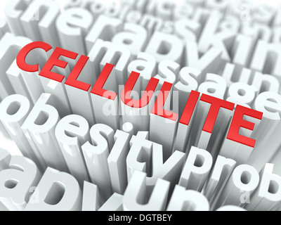 Cellulite. Das Wordcloud-Medical-Konzept. Stockfoto