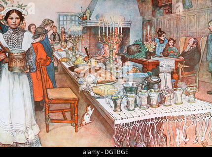 Weihnachtsessen, Abbildung im Haus in der Sonne von Carl Larsson, 1917 Stockfoto