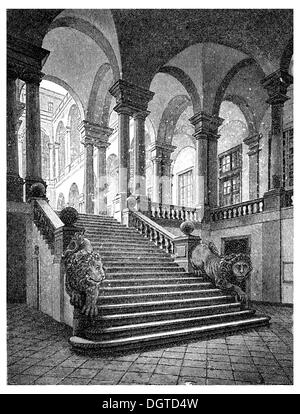 Palazzo Regia Università in Genua, Eingangshalle von Bartolomeo Bianco, 1623, Illustration, Meyers Konversations-Lexikon Stockfoto