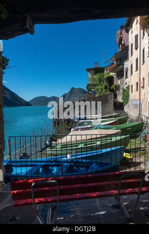 Waterfront Village von Gandria, Lago di Lugano. Tessin. Schweiz Stockfoto